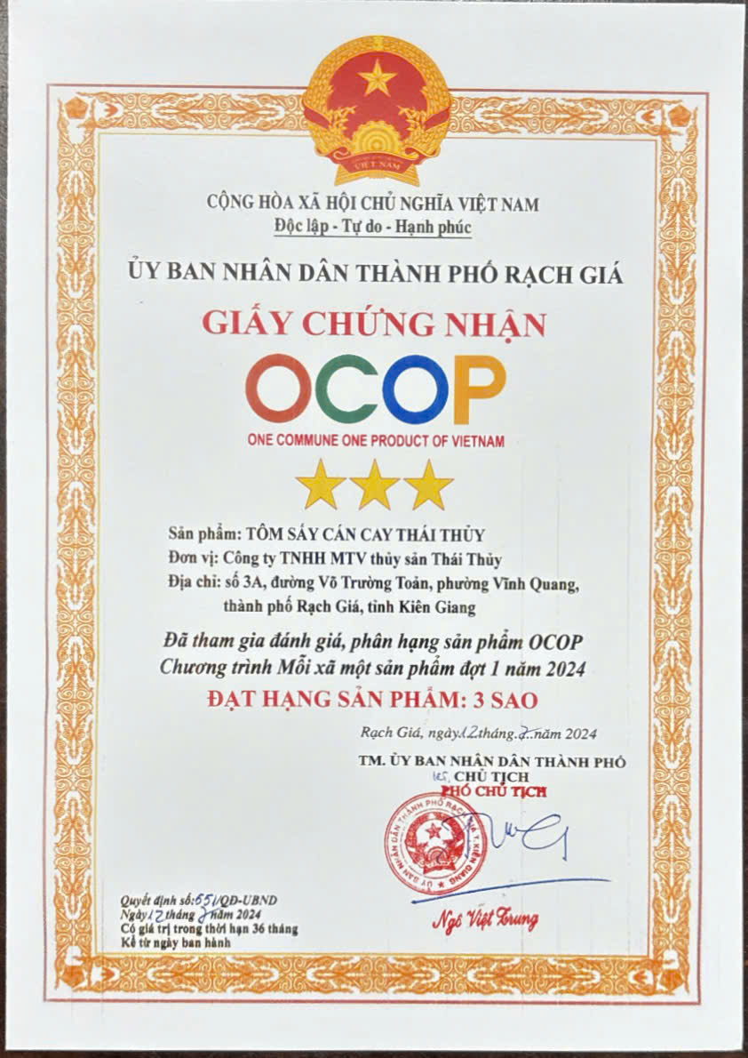 Chứng nhận OCOP 3 sao